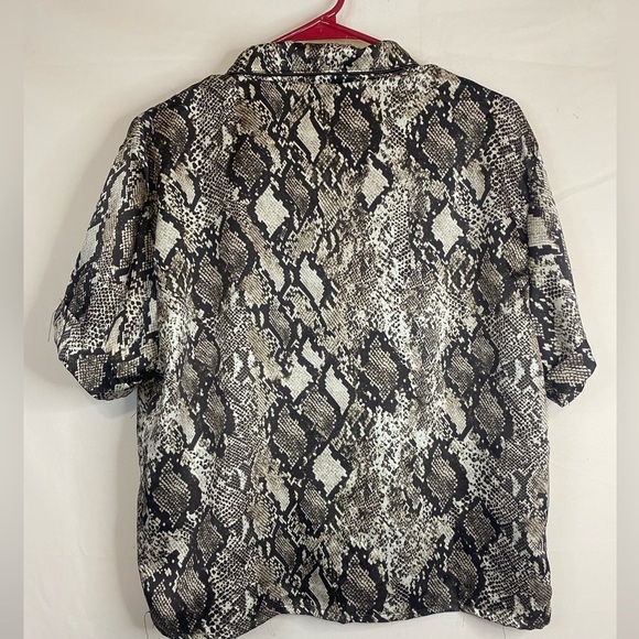 Forever 21  Snake Print Button Down Silky Top, Size L - Picture 2 of 5